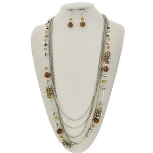 Honey Crystal Multi Strand Necklace & Earring Set